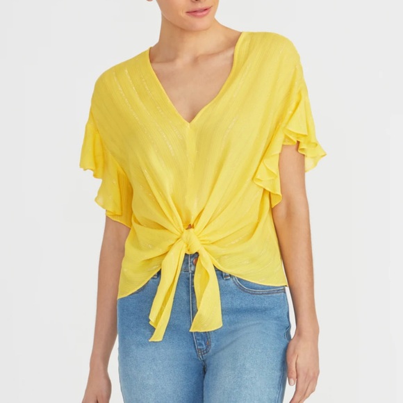 Rachel Roy Zinnia Tie Front Top Yellow Silver Small Medium - Picture 1 of 6